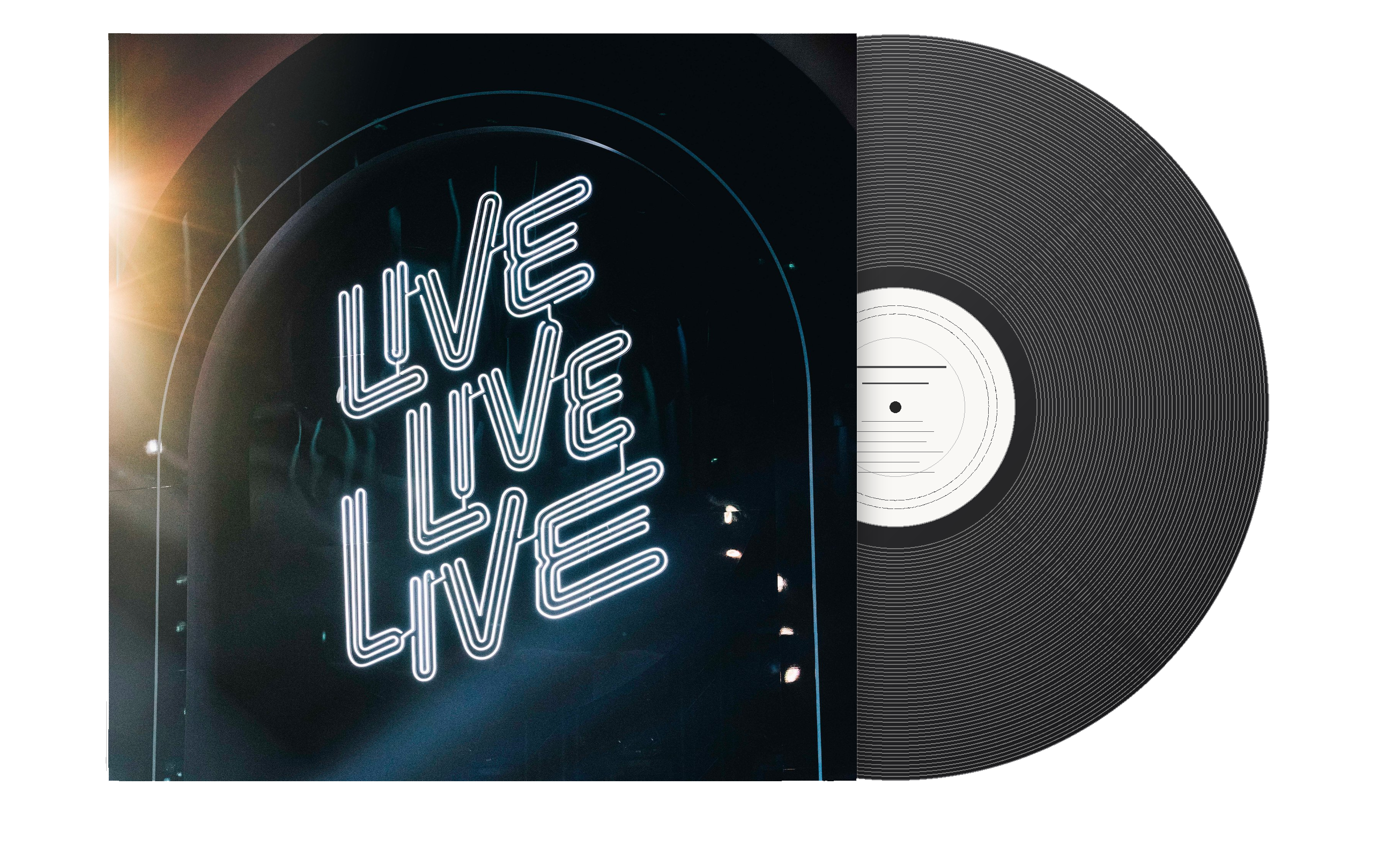 Atomic LP mockup in a white sleeve